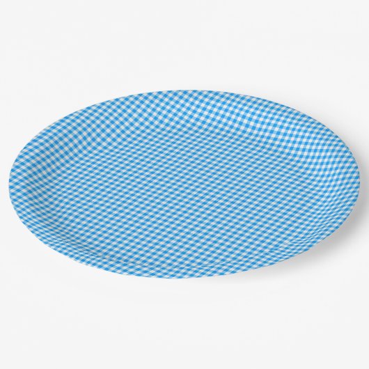 Gingham-Pastel Blue-White-PAPER-PARTY-TELLER Pappteller (Schrägansicht)