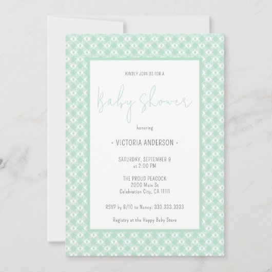 Gingham Pastel Mint Gender Neutral Baby Dusche Einladung (Vorderseite)
