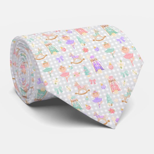 Gingham-Pastell-Nussknacker-Ballett-Monogramm Krawatte (Gerollt)