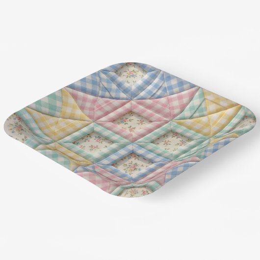 Gingham-Patchwork-Quilt-Muster Pappteller (Gewinkelt)
