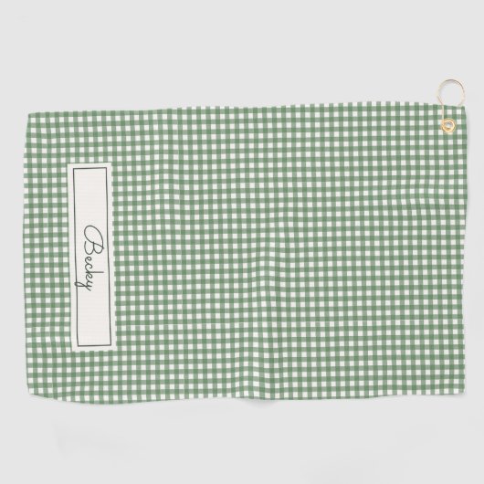 Gingham Pattern auf Grün mit Namen Golfhandtuch (Horizontal)