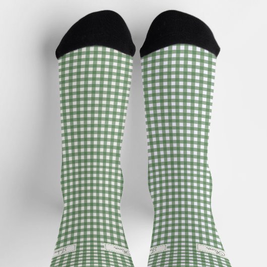 Gingham Pattern auf Grün mit Namen Socken (Oben)