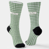 Gingham Pattern auf Grün mit Namen Socken (Gewinkelt)