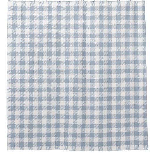 Gingham Pattern Coastal Checkered White Muted Blue Duschvorhang (Vorderseite)