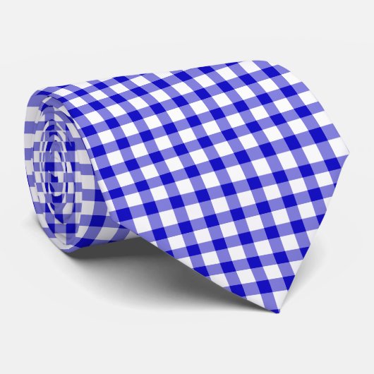 Gingham Pattern Cobalt Wedding Krawatte (Gerollt)