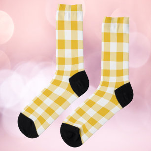Gingham Pattern Gelb und Weiß Socken