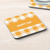 Gingham Pattern Happy Day Getränkeuntersetzer (Linke Seite)