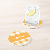 Gingham Pattern Happy Day Getränkeuntersetzer (Seite)
