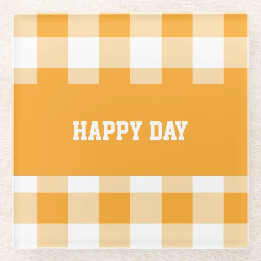 Gingham Pattern Happy Day Glasuntersetzer (Vorderseite)