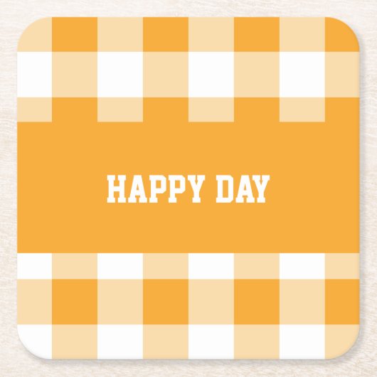 Gingham Pattern Happy Day Rechteckiger Pappuntersetzer (Vorderseite)