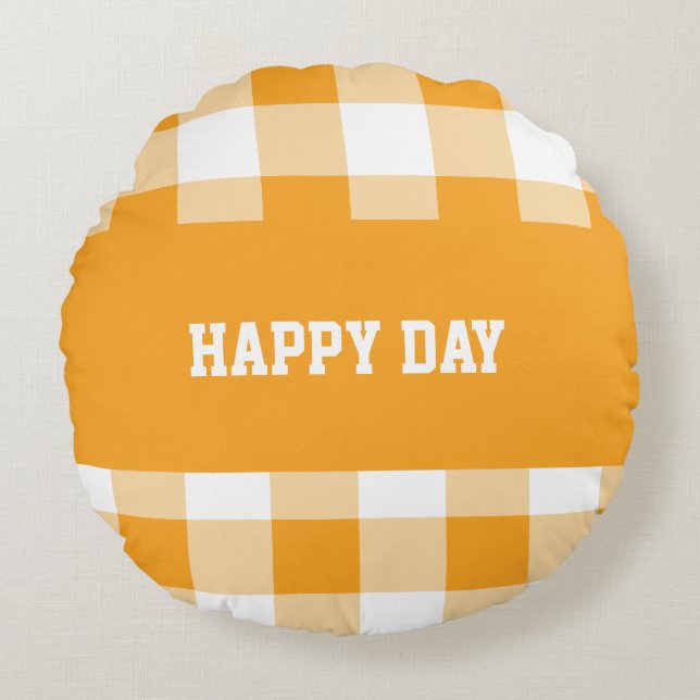 Gingham Pattern Happy Day Throw Pillow Rundes Kissen (Vorderseite)