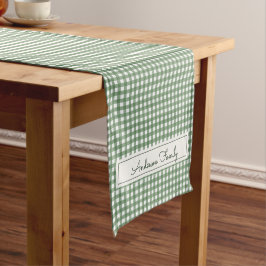 Gingham Pattern in Green with double Family Name Kurzer Tischläufer