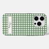 Gingham Pattern in Green with Name Case-Mate iPhone Hülle (Rückseite (Horizontal))