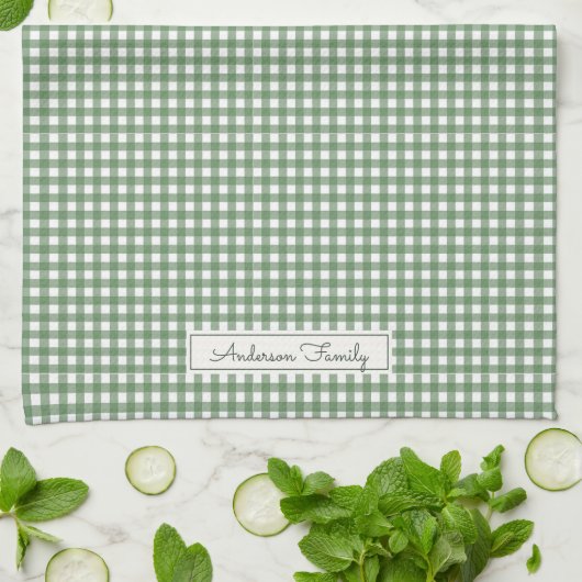 Gingham Pattern in Green with Name Geschirrtuch (Gefaltet)