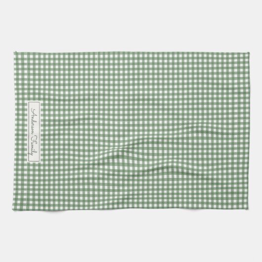 Gingham Pattern in Green with Name Geschirrtuch (Horizontal)