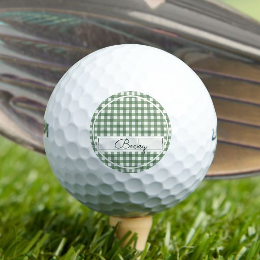 Gingham Pattern in Green with Name Golfball