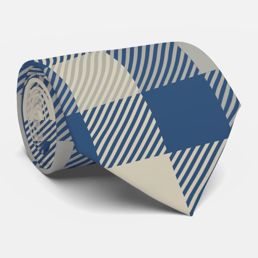 Gingham Pattern in Navy Blue, Cream Krawatte (Gerollt)