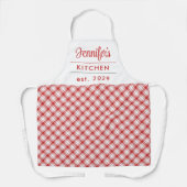Gingham Pattern Modern Red White Name Schürze (Vorderseite)