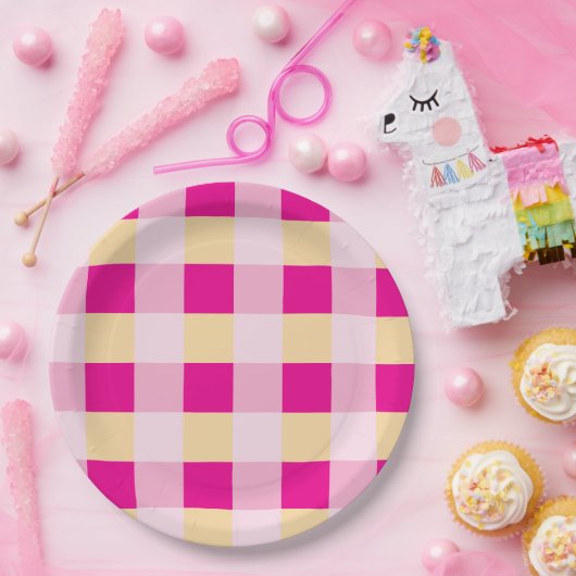 Gingham Pattern Pappteller (Party)