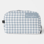 Gingham Pattern Plaid Preppy Check Blue White Name Waschbeutel (Vorderseite)