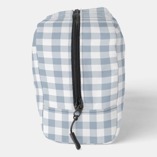 Gingham Pattern Plaid Preppy Check Blue White Name Waschbeutel (Rechts)