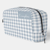 Gingham Pattern Plaid Preppy Check Blue White Name Waschbeutel (Rechte Ecke)