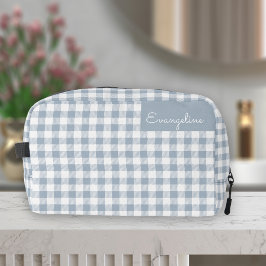 Gingham Pattern Plaid Preppy Check Blue White Name Waschbeutel