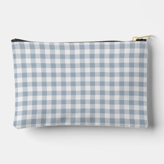 Gingham Pattern Plaid Preppy Check Blue White Name Zubehörtasche (Rückseite)