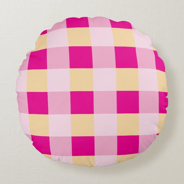 Gingham Pattern Rundes Kissen (Vorderseite)
