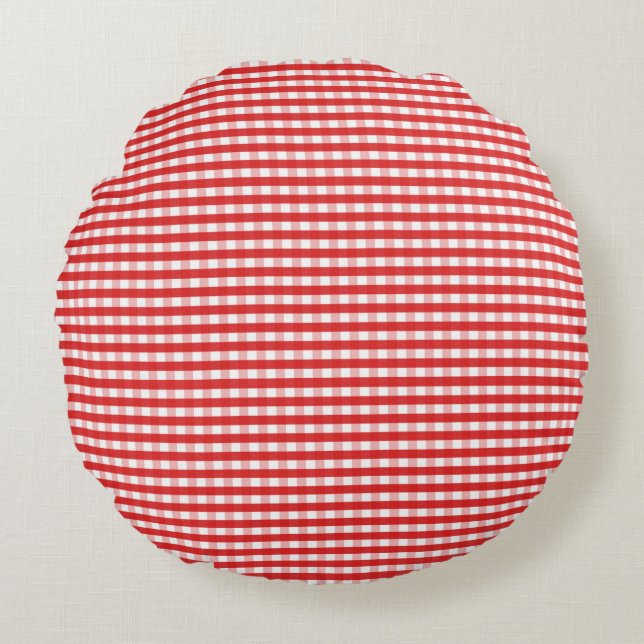 Gingham Pattern Rundes Kissen (Vorderseite)