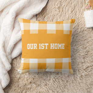 Gingham Pattern Unser 1. Zuhause Throw Kissen