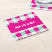Gingham Pattern Unsere 1. Zuhause Rechteckiger Pappuntersetzer (angewinkelt)