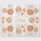 Gingham Pattern Watercolor Pastries Backbäckerei Geschenkpapier (Flach)