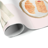 Gingham Pattern Watercolor Pastries Backbäckerei Geschenkpapier (Rolleneckpunkt)