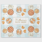 Gingham Pattern Watercolor Pastries Backbäckerei Geschenkpapier (Flach)