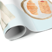 Gingham Pattern Watercolor Pastries Backbäckerei Geschenkpapier (Rolleneckpunkt)