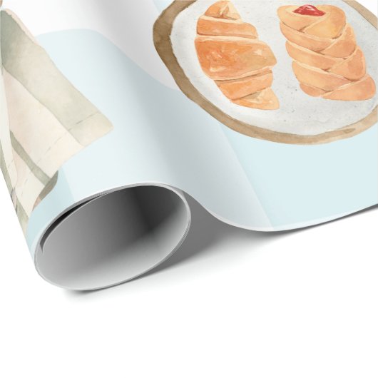 Gingham Pattern Watercolor Pastries Backbäckerei Geschenkpapier (Rolleneckpunkt)