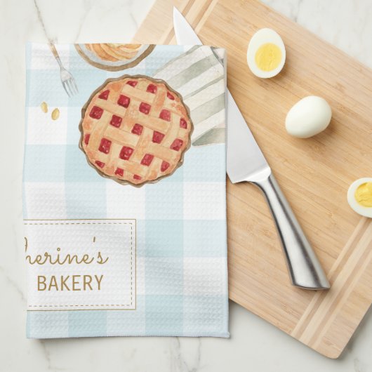 Gingham Pattern Watercolor Pastries Backbäckerei Geschirrtuch (Viertel Falte)