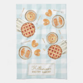 Gingham Pattern Watercolor Pastries Backbäckerei Geschirrtuch (Vertikal)