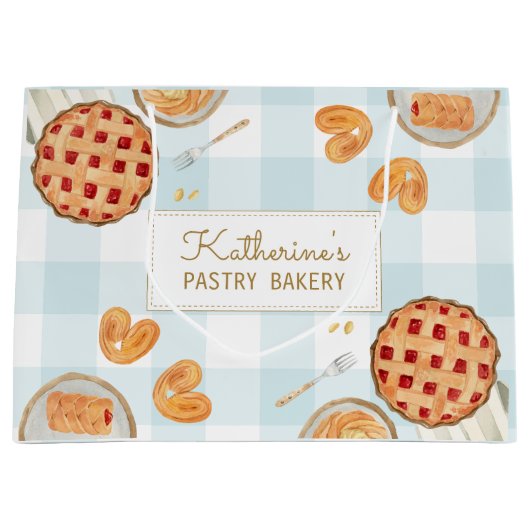 Gingham Pattern Watercolor Pastries Backbäckerei Große Geschenktüte (Vorderseite)