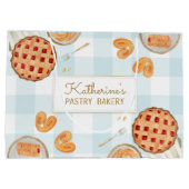 Gingham Pattern Watercolor Pastries Backbäckerei Große Geschenktüte (Rückseite)
