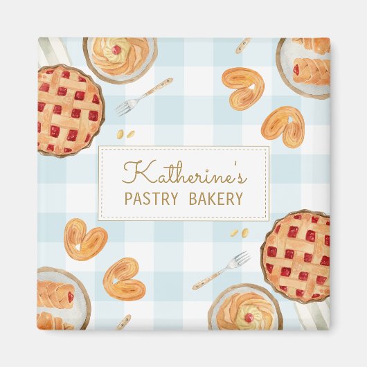 Gingham Pattern Watercolor Pastries Backbäckerei Magnet (Vorne)