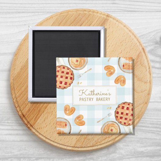 Gingham Pattern Watercolor Pastries Backbäckerei Magnet