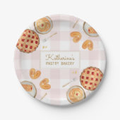 Gingham Pattern Watercolor Pastries Backbäckerei Pappteller (Vorderseite)