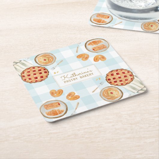 Gingham Pattern Watercolor Pastries Backbäckerei Rechteckiger Pappuntersetzer (angewinkelt)
