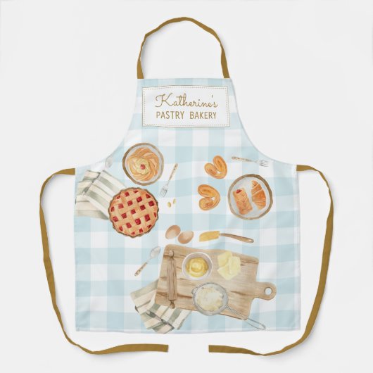 Gingham Pattern Watercolor Pastries Backbäckerei Schürze (Vorderseite)