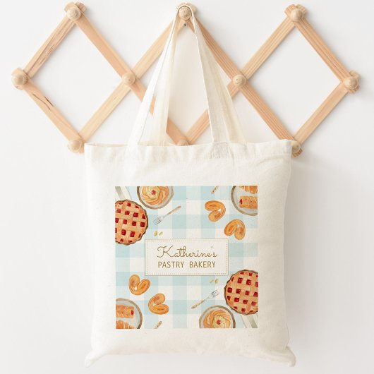 Gingham Pattern Watercolor Pastries Backbäckerei Tragetasche