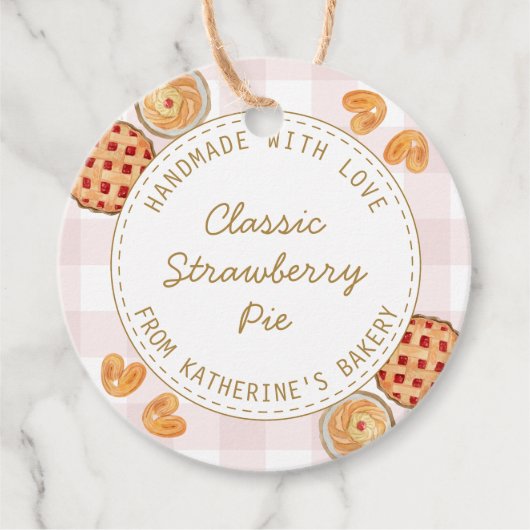Gingham Pattern Watercolor Pastries Backware Geschenkanhänger (Vorderseite)