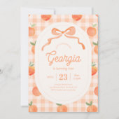 Gingham Peach Birthday Einladung (Vorderseite)