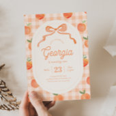 Gingham Peach Birthday Einladung
